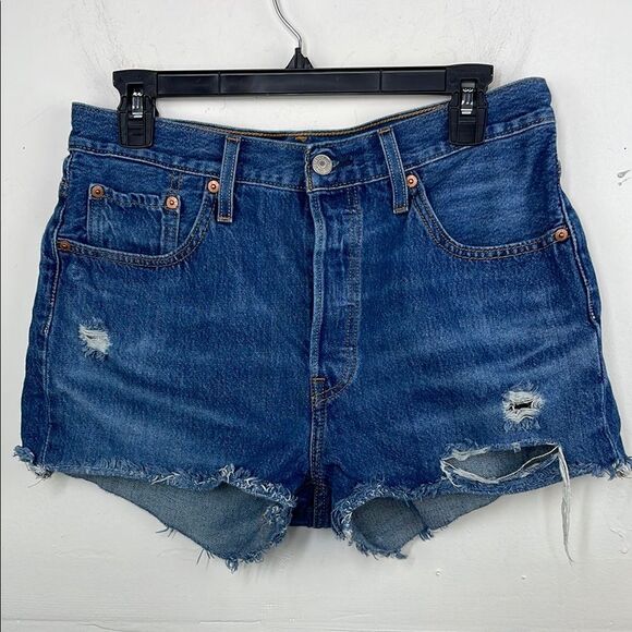 501 Levi's Blue Jean Shorts with Distressed size W29 - Picture 1 of 10
